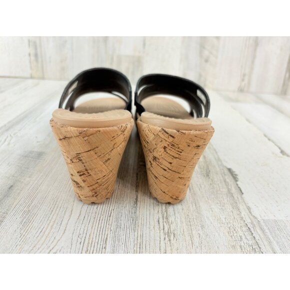 Crocs A Leigh Wedge Sandals Womens 9 Strappy Slip On Comfort Shoes Cork Heel - Picture 5 of 12